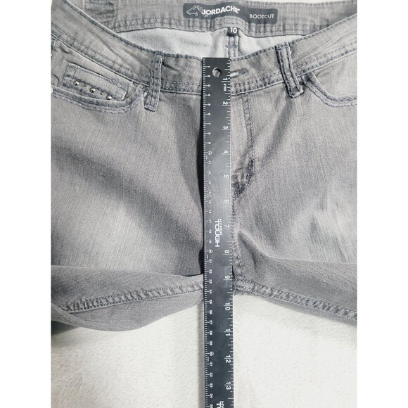 Jordache Bootcut Jeans Womens 10 Gray Med Wash Studded Stretch Embroidered Denim - Picture 7 of 16